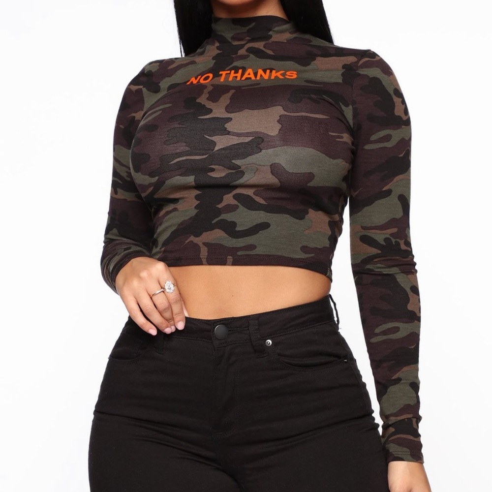 “No thanks” long sleeve crop top